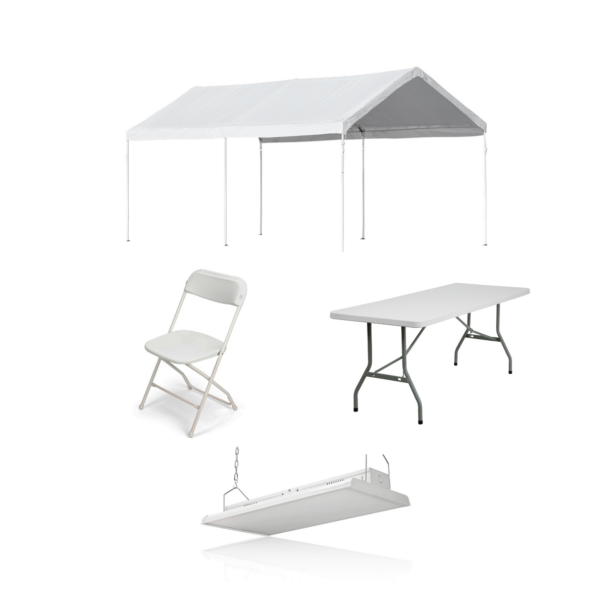 Even Rental bundle includes tent chairs tables and lighting