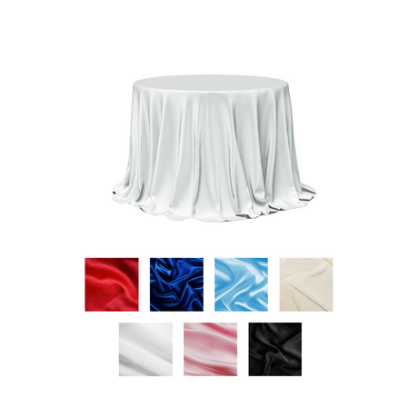 White round tablecloth with color swatches below on a white background